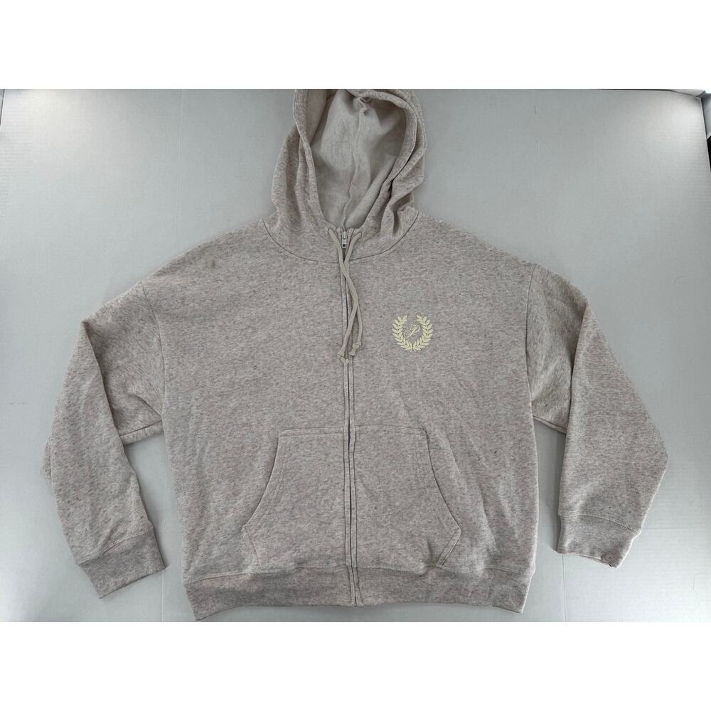Victoria’s Secret PINK Gray Zip Up Hoodie Crest Logo Full Zip Sweatshirt Size L
